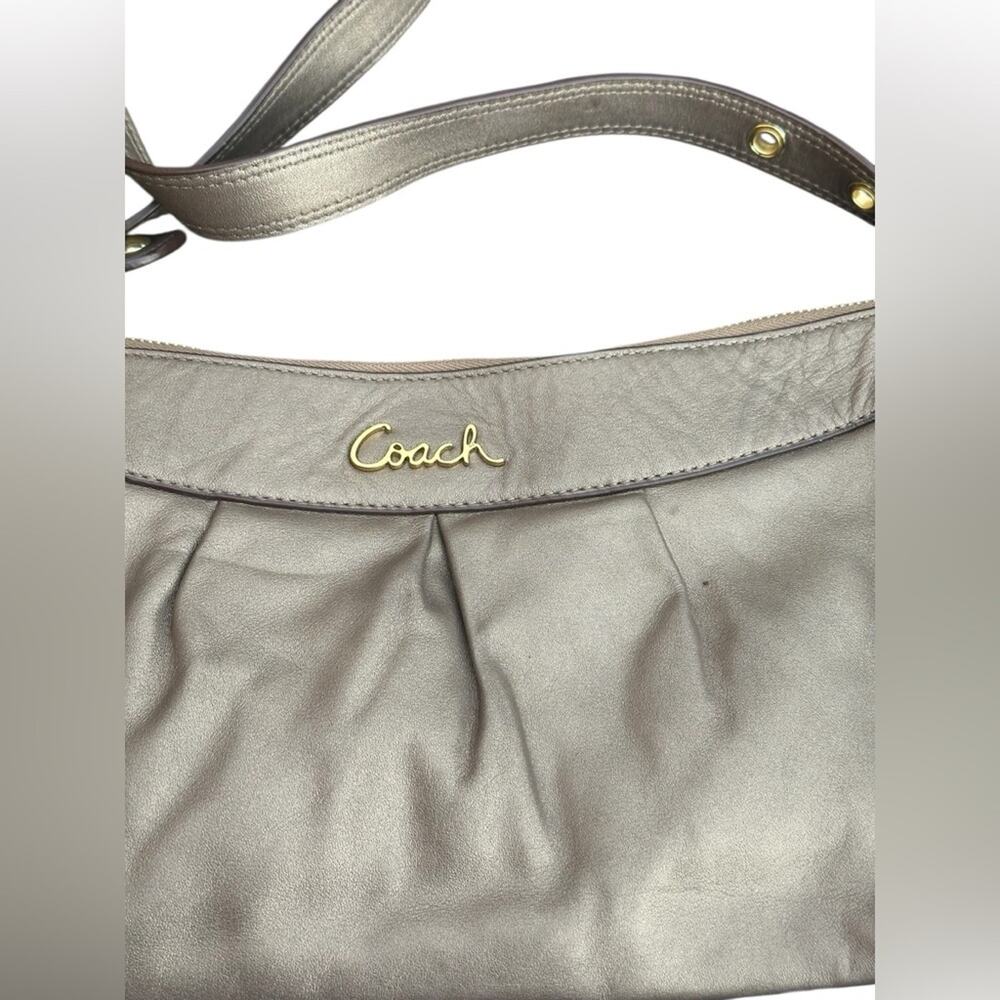 Coach Ashley Leather E/W Duffle Handbag, Metallic Gold Tan Hobo Brass/Steel - Picture 4 of 15